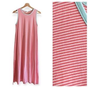 LAKE Pima Cotton Midi Tank Gown in Pink Hibiscus Stripe S